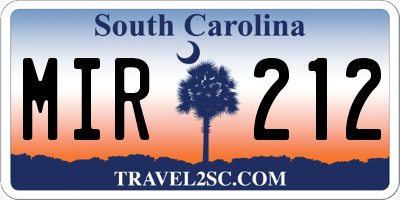SC license plate MIR212