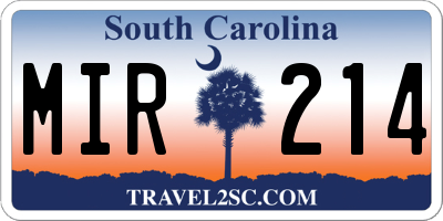 SC license plate MIR214