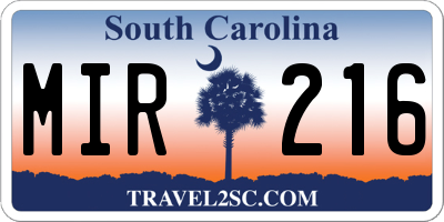 SC license plate MIR216