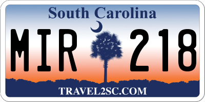 SC license plate MIR218