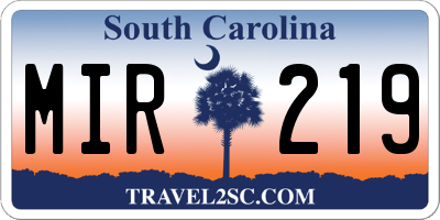 SC license plate MIR219