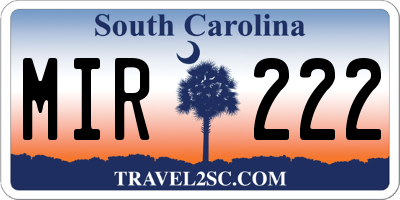 SC license plate MIR222