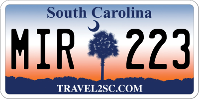 SC license plate MIR223