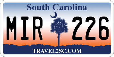 SC license plate MIR226