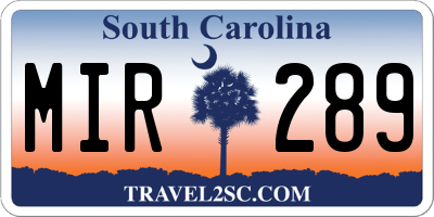 SC license plate MIR289