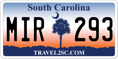 SC license plate MIR293