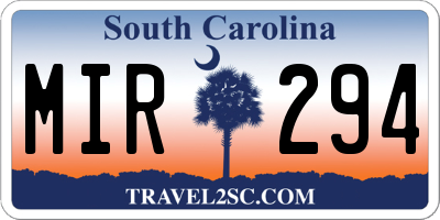 SC license plate MIR294