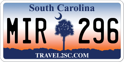 SC license plate MIR296