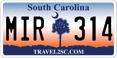 SC license plate MIR314