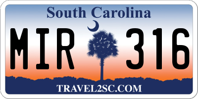 SC license plate MIR316