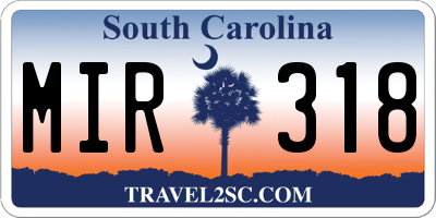 SC license plate MIR318