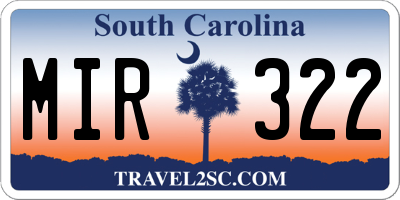 SC license plate MIR322