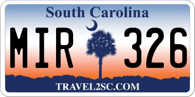 SC license plate MIR326