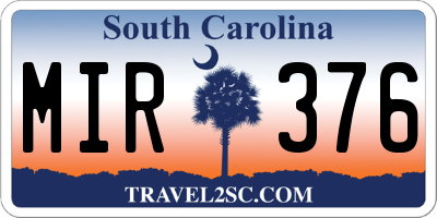 SC license plate MIR376