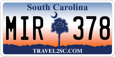 SC license plate MIR378