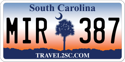 SC license plate MIR387