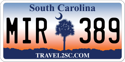 SC license plate MIR389