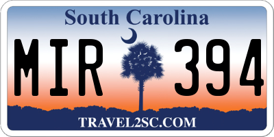 SC license plate MIR394
