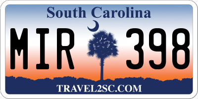 SC license plate MIR398