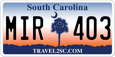 SC license plate MIR403