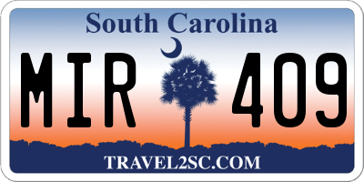 SC license plate MIR409