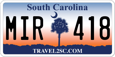 SC license plate MIR418