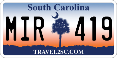 SC license plate MIR419