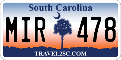 SC license plate MIR478