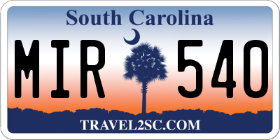 SC license plate MIR540