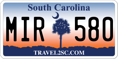 SC license plate MIR580