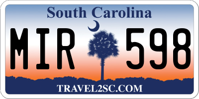 SC license plate MIR598