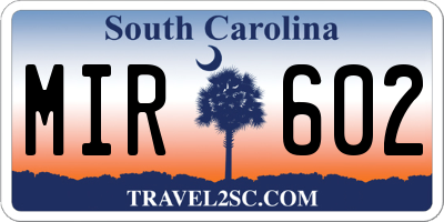 SC license plate MIR602