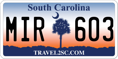 SC license plate MIR603