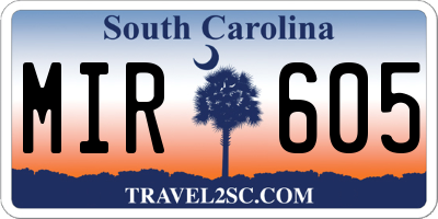 SC license plate MIR605