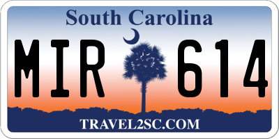 SC license plate MIR614