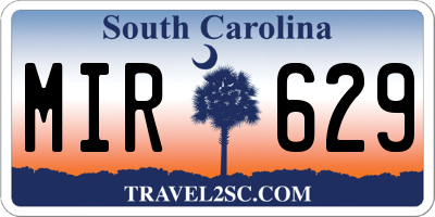 SC license plate MIR629