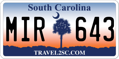 SC license plate MIR643