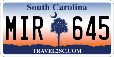 SC license plate MIR645