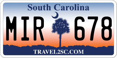 SC license plate MIR678