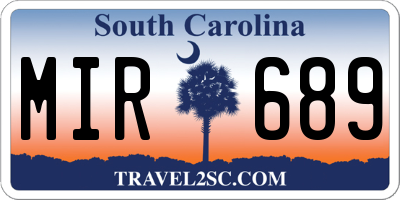 SC license plate MIR689
