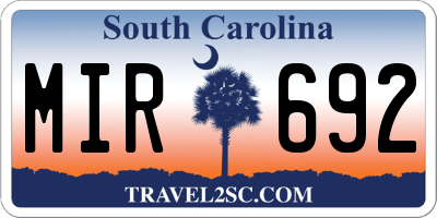 SC license plate MIR692