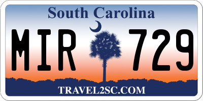 SC license plate MIR729