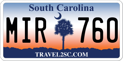 SC license plate MIR760