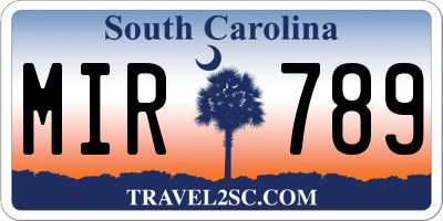 SC license plate MIR789