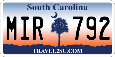 SC license plate MIR792