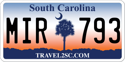 SC license plate MIR793