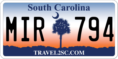 SC license plate MIR794