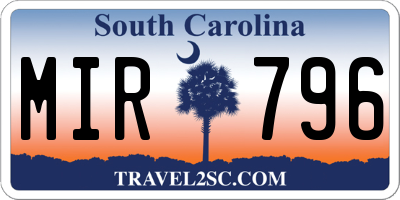 SC license plate MIR796