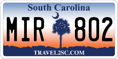 SC license plate MIR802