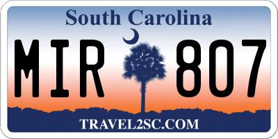 SC license plate MIR807
